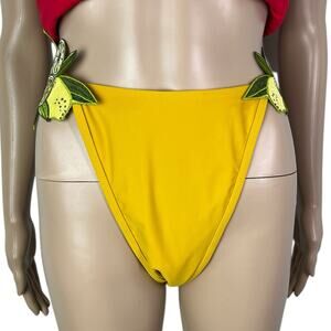 New Andrea Iyamah X Revolve Mona Embroidered Mustard Yellow Lemon Bikini Bottom